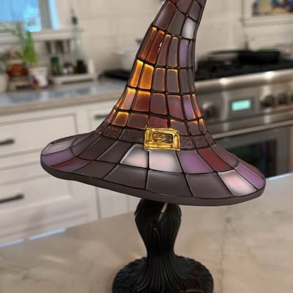 Tiffany Style resin Stained Glass Witch Hat USB Lamp